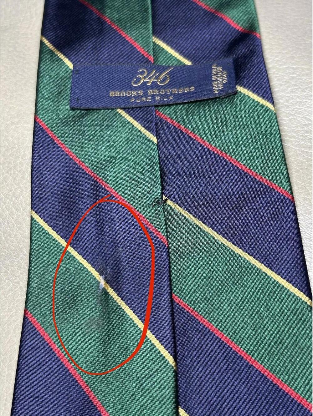 Brooks Brothers 346 Men’s 100% Silk Tie Blue Green Yellow Red Stripes BB4 Flaw - Picture 3 of 4